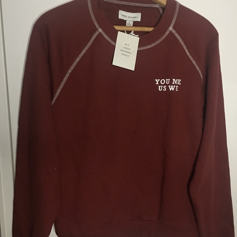 FREE ASSEMBLY Maroon Red Large “You Me Us We” Fall Sweater NWT